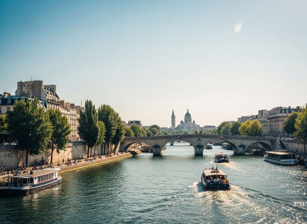 Rio Sena Paris, barcos navengando no Rio