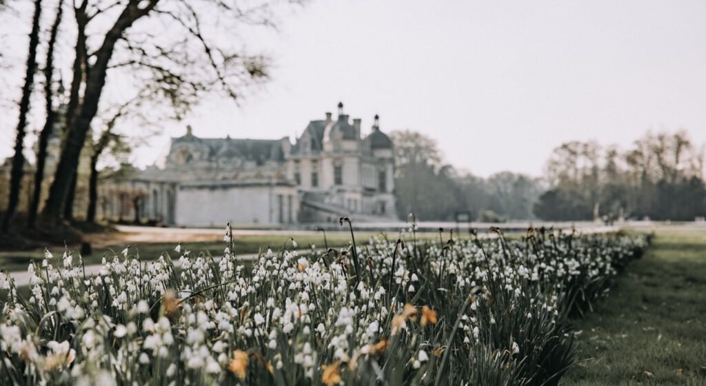 Castillo de Chantilly: Guía Completa para la Excursión desde París 42 Vista do Castelo de Chantilly com flores da primavera no jardim